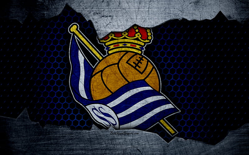 Real Sociedad La Liga, football, emblem, logo, San Sebastian, Spain, football club, metal texture, grunge, HD wallpaper