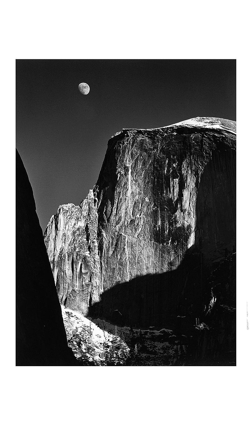 Moon and Half Dome, ansel adams, national park, yosemite, HD phone wallpaper
