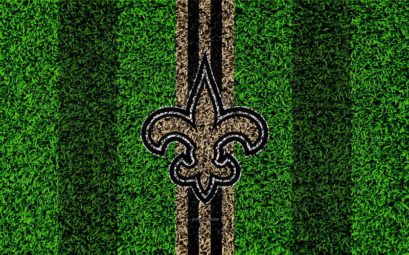 New Orleans Saints, logo grass texture, emblem, football lawn, gold gray lines, National Football League, NFL, New Orleans, Louisiana, USA, American football, HD wallpaper