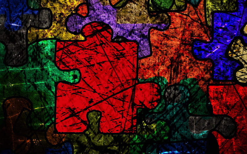 colorful puzzles grunge art, puzzles patterns, creative, background with puzzles, artwork, puzzles, HD wallpaper