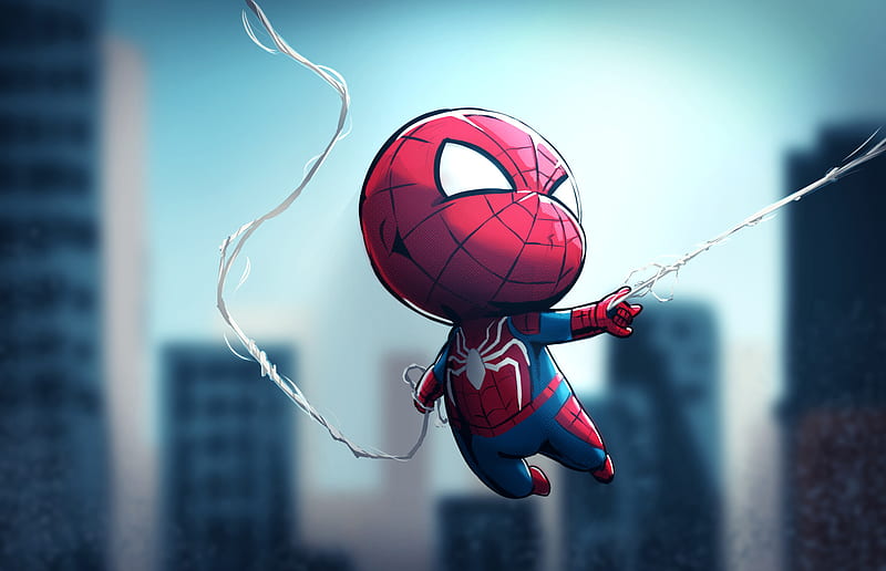 Spider-Man Wallpaper 4K, Chibi, Artwork, Dark blue