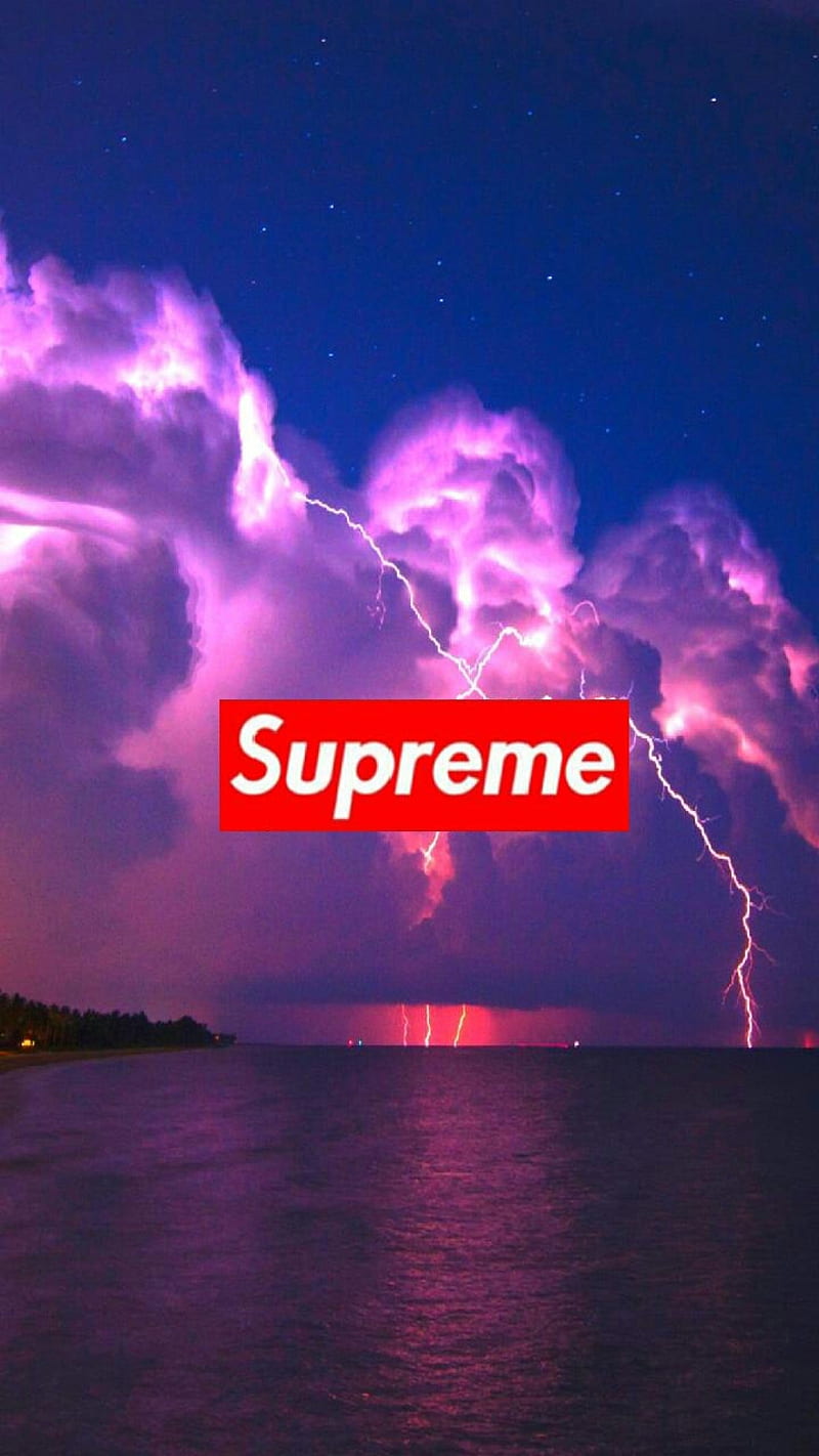 Supreme thunder, logo, night, sky, starry, storm, water, HD phone wallpaper