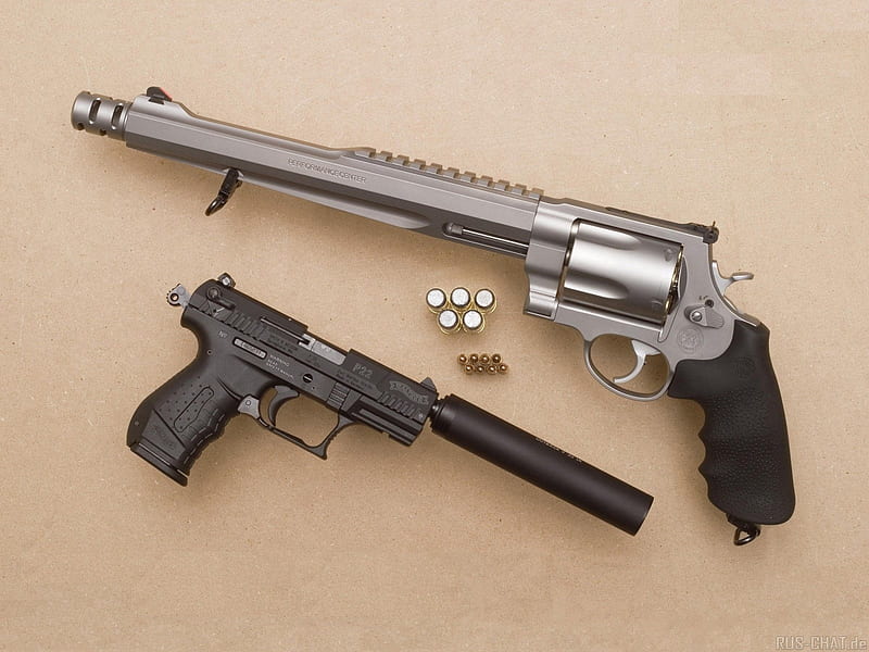 Smith & Wesson bone collector .500magnum compare to the tiny Walter p22, magnum, 500, sw, 08, 2011, 30, HD wallpaper