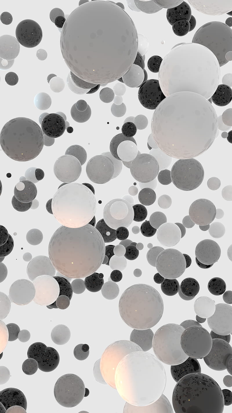 Monochrome Orbs, orbs, 3d, shiny, spheres, white, black, abstract, HD phone wallpaper