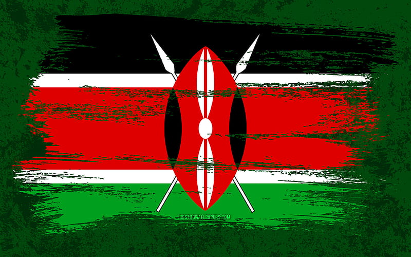 Flag of Kenya, grunge flags, African countries, national symbols, brush stroke, Kenyan flag, grunge art, Kenya flag, Africa, Kenya, HD wallpaper