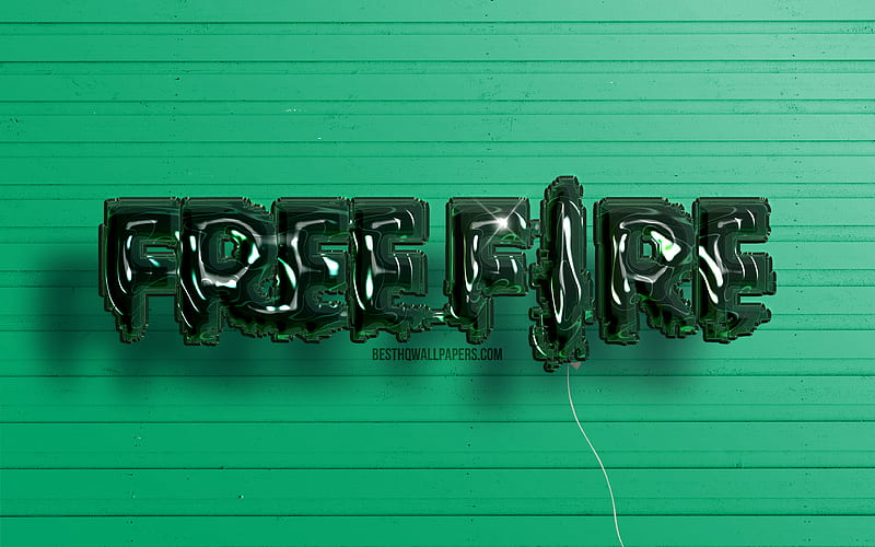 Garena Fire 3D logo GFF, dark green realistic balloons, Garena Fire logo, Fire logo, green wooden backgrounds, Garena Fire, HD wallpaper