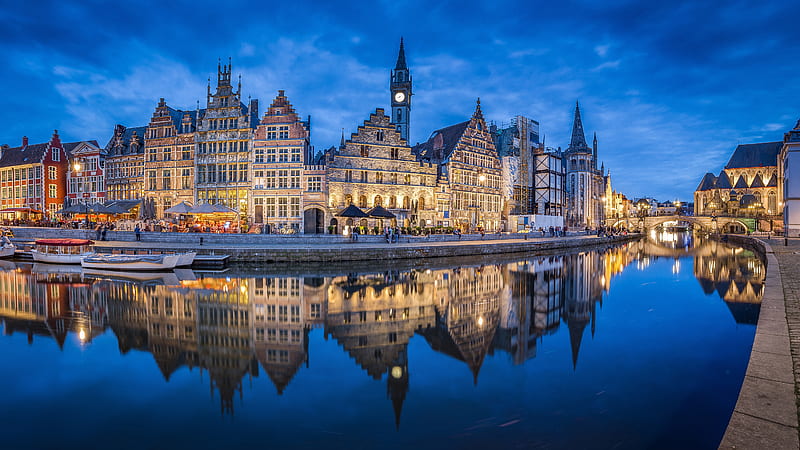Architecture Belgium Building Ghent House With Reflection On River Travel, HD wallpaper