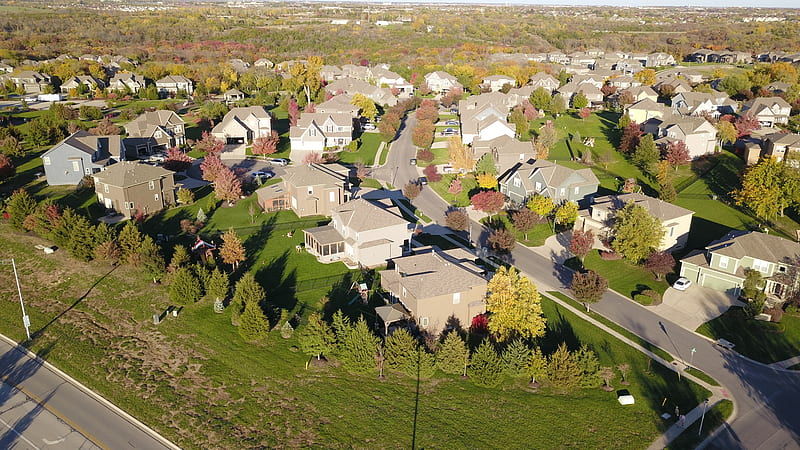 Aerial of a suburbia, graphy, suburbia, rural, autumn aerial, HD wallpaper