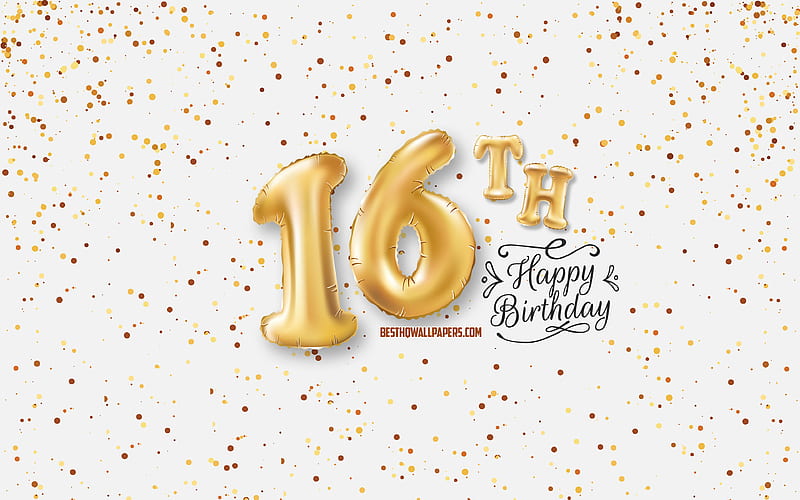 16th Happy Birtay, 3d balloons letters, Birtay background with balloons, 16 Years Birtay, Happy 16th Birtay, white background, Happy Birtay, greeting card, Happy 16 Years Birtay, HD wallpaper