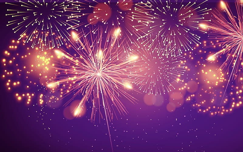 Fireworks on a purple background, Background with fireworks, New Year, Christmas, purple Christmas background, Fireworks, HD wallpaper