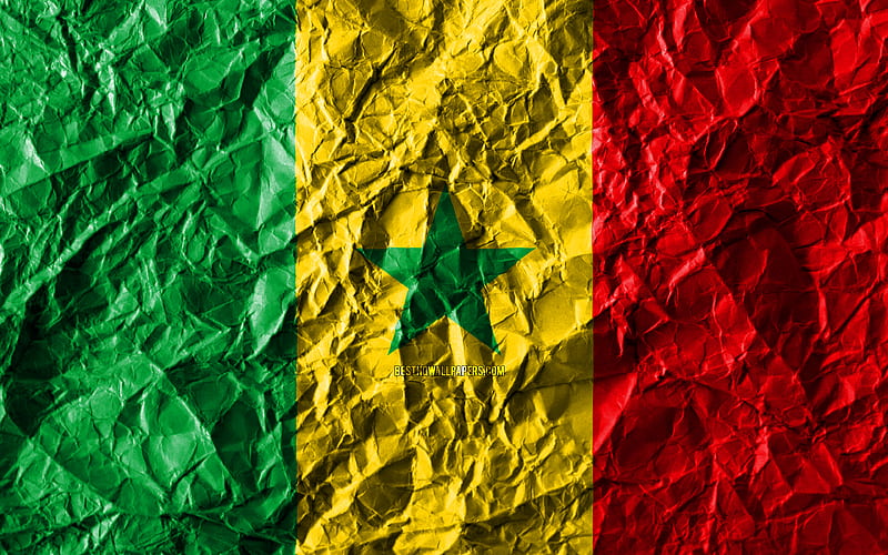 Senegalese flag crumpled paper, African countries, creative, Flag of Senegal, national symbols, Africa, Senegal 3D flag, Senegal, HD wallpaper