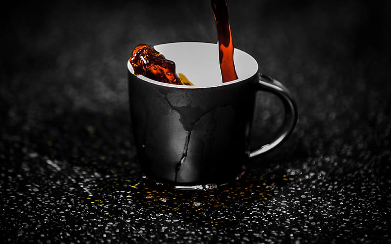 cup with coffee pouring coffee, good morning, coffee beans, coffee cup, coffee, HD wallpaper