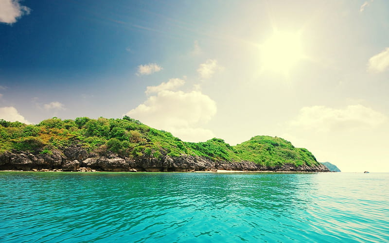 Thassos Island, rocks, turquoise waters, bonito, clouds, sea, beach, Greece, green, island, HD wallpaper