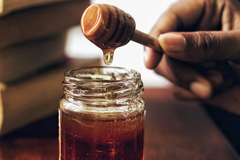 honey jar with honey comb, HD wallpaper