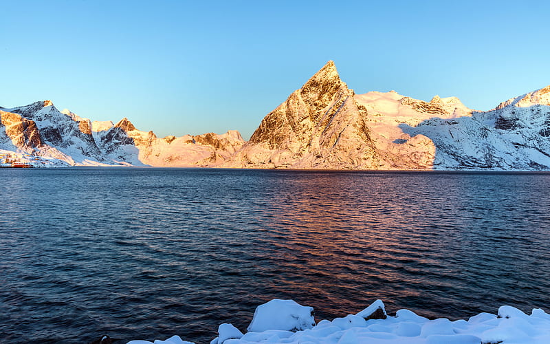 Arctic Circle Fjord Snow Mountain 2021 Winter, HD wallpaper
