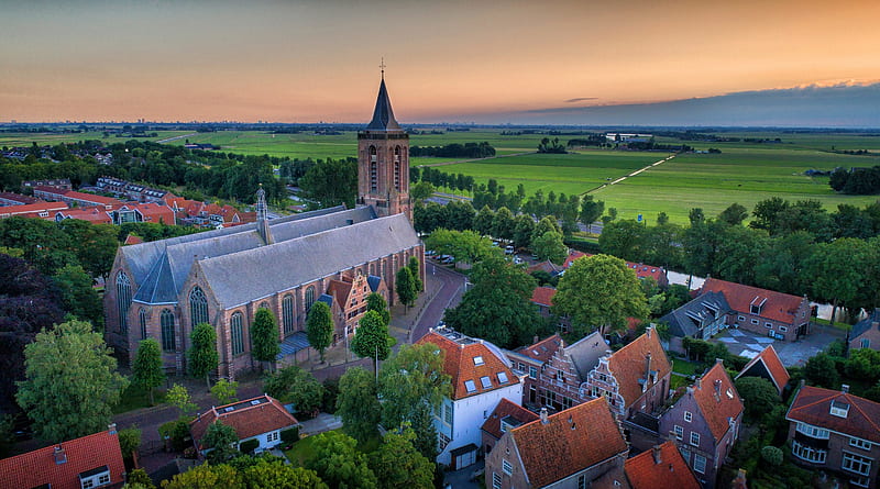 Churches, Church, Netherlands, Sunset, HD wallpaper