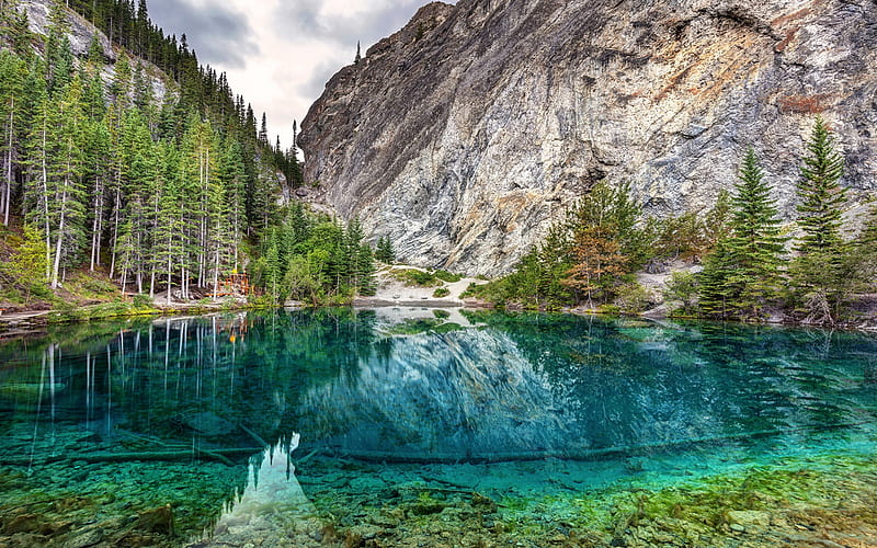 Grassi Lakes, Canadian Rockies, mountain lake, glacial lake, emerald lake, Alberta, Canada, HD wallpaper