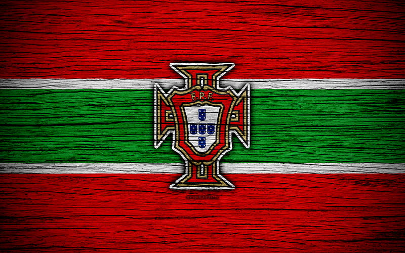 Portugal national football team, logo, UEFA, Europe, football, wooden texture, soccer, Portugal, European national football teams, Portuguese Football Federation, HD wallpaper