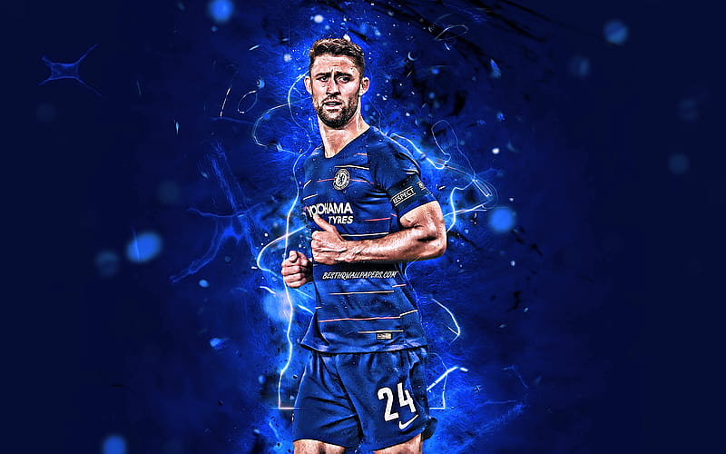 Gary Cahill, english footballers, match, Chelsea FC, soccer, Cahill, centre back, Premier League, football, neon lights, HD wallpaper