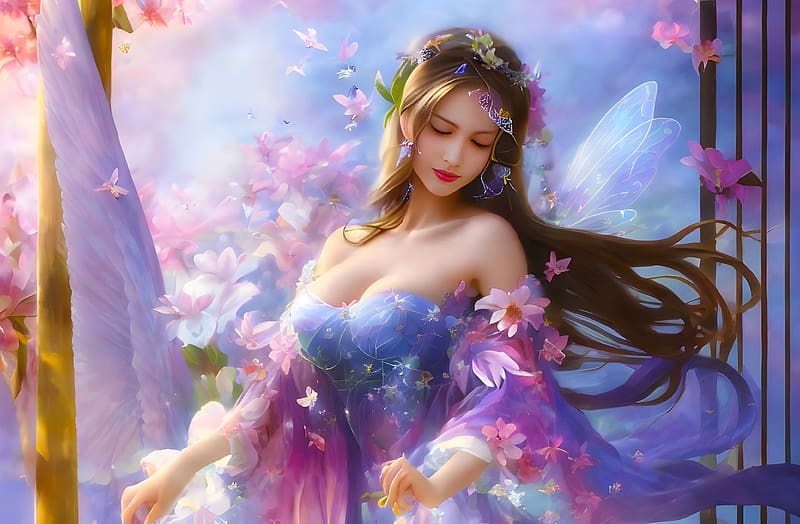 Fairy, digital, lamamake, art, fantasy, , girl, woman, beautiful, pastels, HD wallpaper