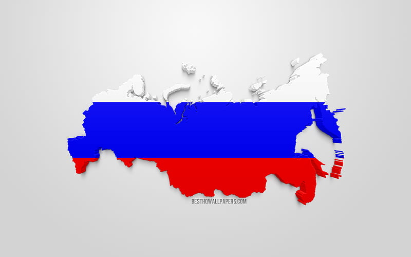 3d flag of Russia, map silhouette of Russia, 3d art, Russia 3d flag, Europe, Russian Federation, geography, Russia 3d silhouette, HD wallpaper