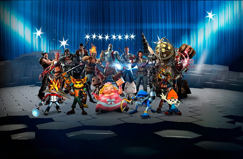 PlayStation All-Stars Battle Royale Line-Up 11, Toro Inoue, Infamous, Dante, Spike, Twisted Metal, Nariko, Fat Princess, Devil May Cry, BioShock, Ratchet And Clank, Raiden, Kratos, Evil Cole MacGrath, Sly Cooper, Ape Escape, Heavenly Sword, Cole MacGrath, PaRappa The Rapper, Mainichi Issho, Uncharted, LittleBigPlanet, Nathan Drake, Jak and Daxter, Big Daddy, Tekken, MediEvil, Sweet Tooth, Crossover, Sir Daniel Fortesque, Sackboy, God Of War, Metal Gear, Colonel Radec, Heihachi Mishima, Killzone, HD wallpaper