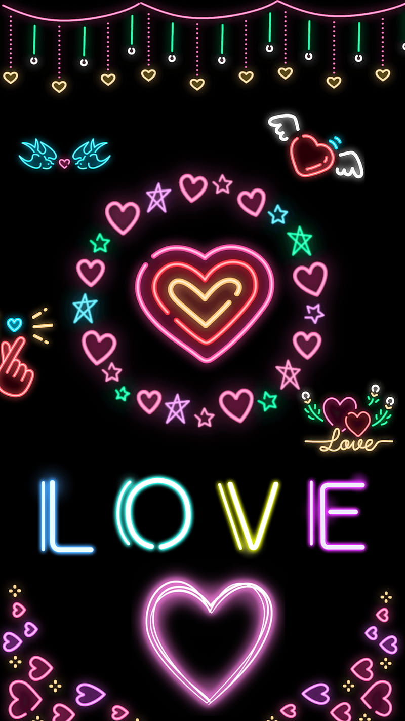 Neon love, heart, HD phone wallpaper