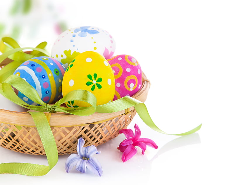 Easter Greetings , Easter, holidays, basket, celebration, eggs, flowers, spring, HD wallpaper