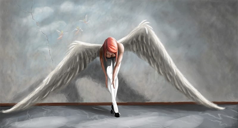 Sad Angel, fantasy, 3d, angel, abstract, sexy, art work, HD wallpaper