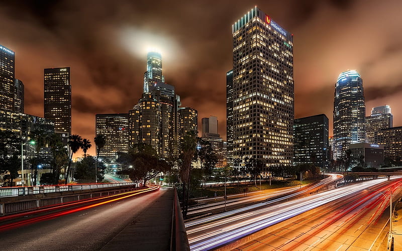 Los Angeles, night, skyscrapers, night city, USA, HD wallpaper