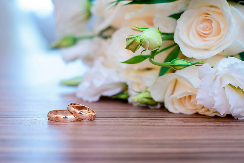Wedding rings, Flowers, Roses, Rings, Bouquet, Bokeh, HD wallpaper | Peakpx
