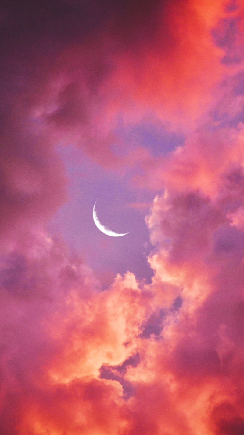Pink Sky, blue, cloud, moon, nature, purple, HD phone wallpaper