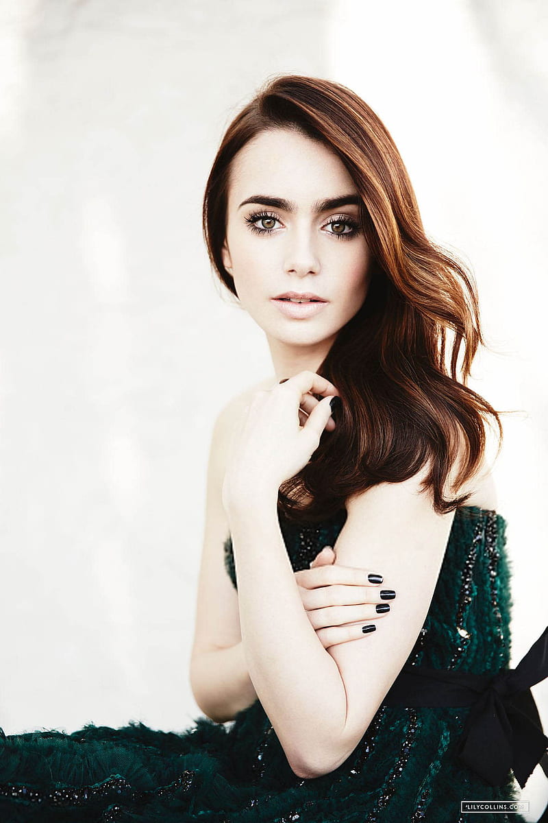 Lily Collins, women, brunette, long hair, painted nails, actress, model, HD phone wallpaper
