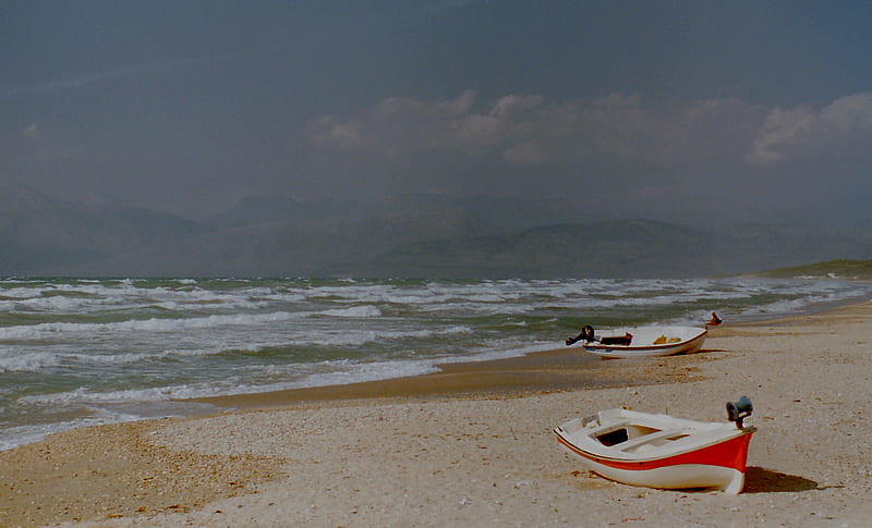 Distant Albania, from Corfu, beach, corfu, HD wallpaper