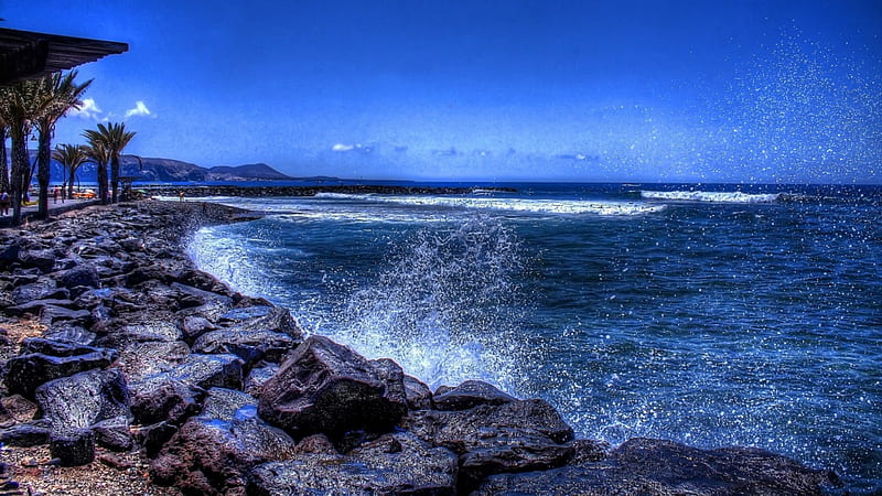 waves crashing a rocky shore r, rocks, splash, shore, r, waves, sea, HD wallpaper