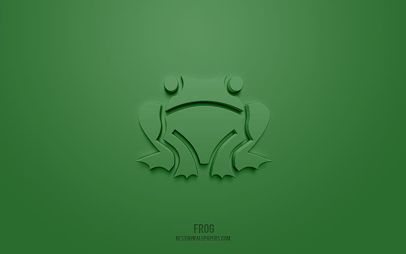 Frog 3d icon, green background, 3d symbols, Frog, creative 3d art, 3d icons, Frog sign, Animals 3d icons, HD wallpaper