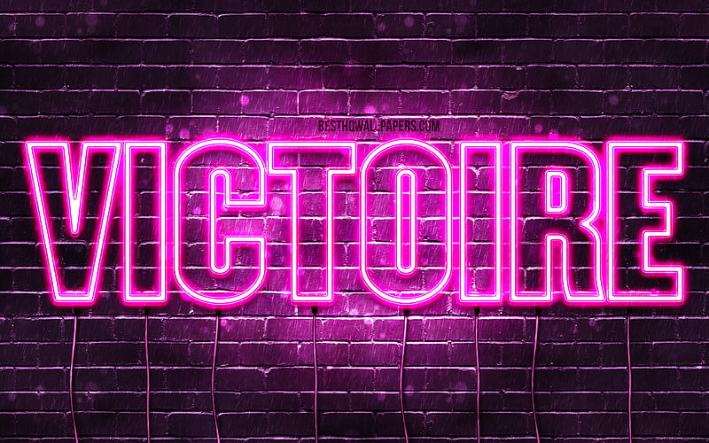 Victoire with names, female names, Victoire name, purple neon lights, Happy Birtay Victoire, popular french female names, with Victoire name, HD wallpaper