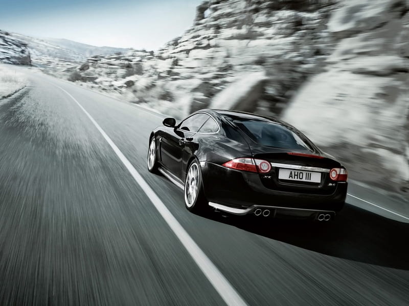 jaguar xkr s, black, jaguar, road, british, HD wallpaper