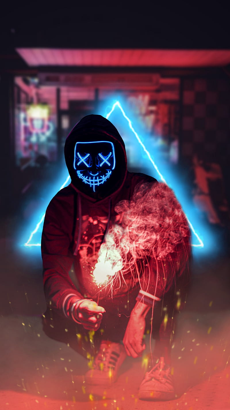 Neon mask, city, life, man, hop, smoke, triangle, triangleneon, HD ...
