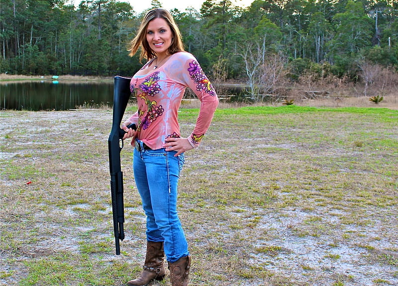 12 Gauge Cowgirl, boots, jeans, cowgirl, shotgun, HD wallpaper