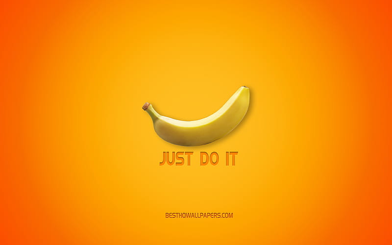 Just Do It, creative art, yellow background, banana, funny art, motivation, inspiration, HD wallpaper