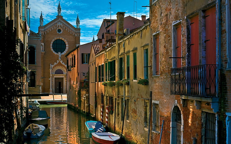 Venice, summer, boats, houses, Italy, HD wallpaper