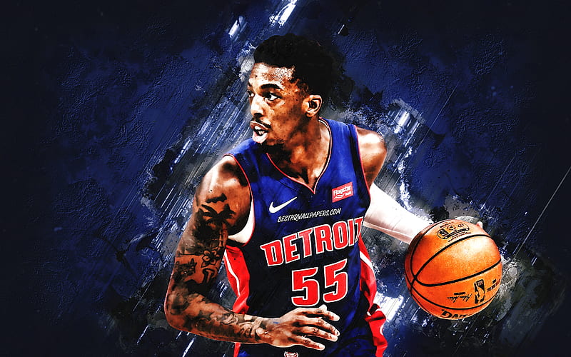 Delon Wright, Detroit Pistons, NBA, American basketball player, blue stone background, USA, basketball, HD wallpaper
