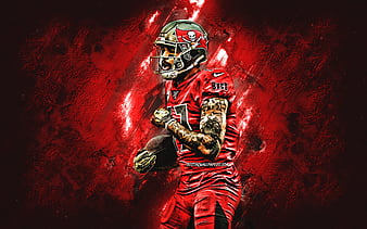 Mike Evans, Tampa Bay Buccaneers, NFL, american football, portrait, red stone background, National Football League, USA, HD wallpaper