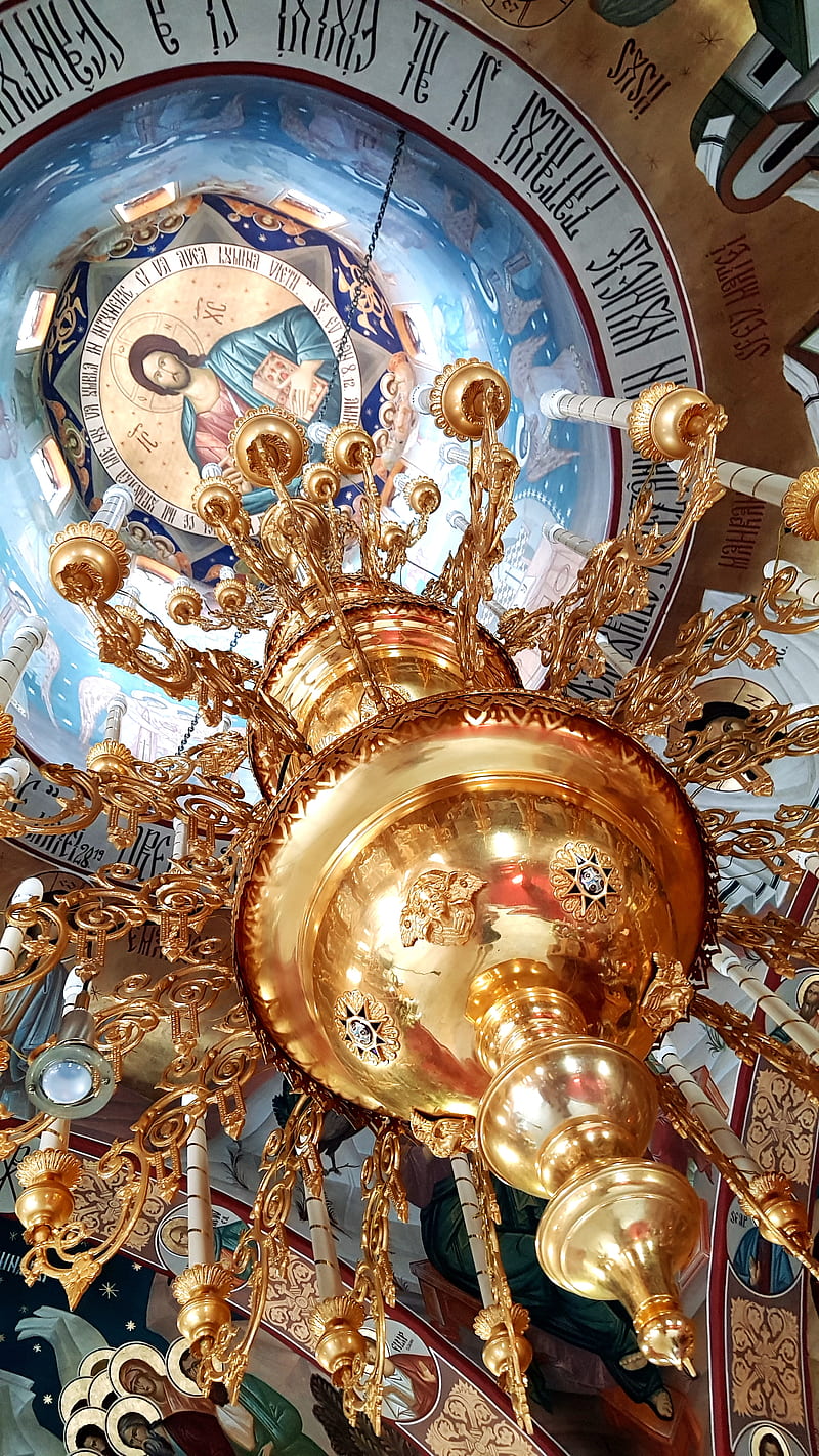 Orthodox chandelier, chandelier, church, golden, orthodox, spiritual, HD phone wallpaper