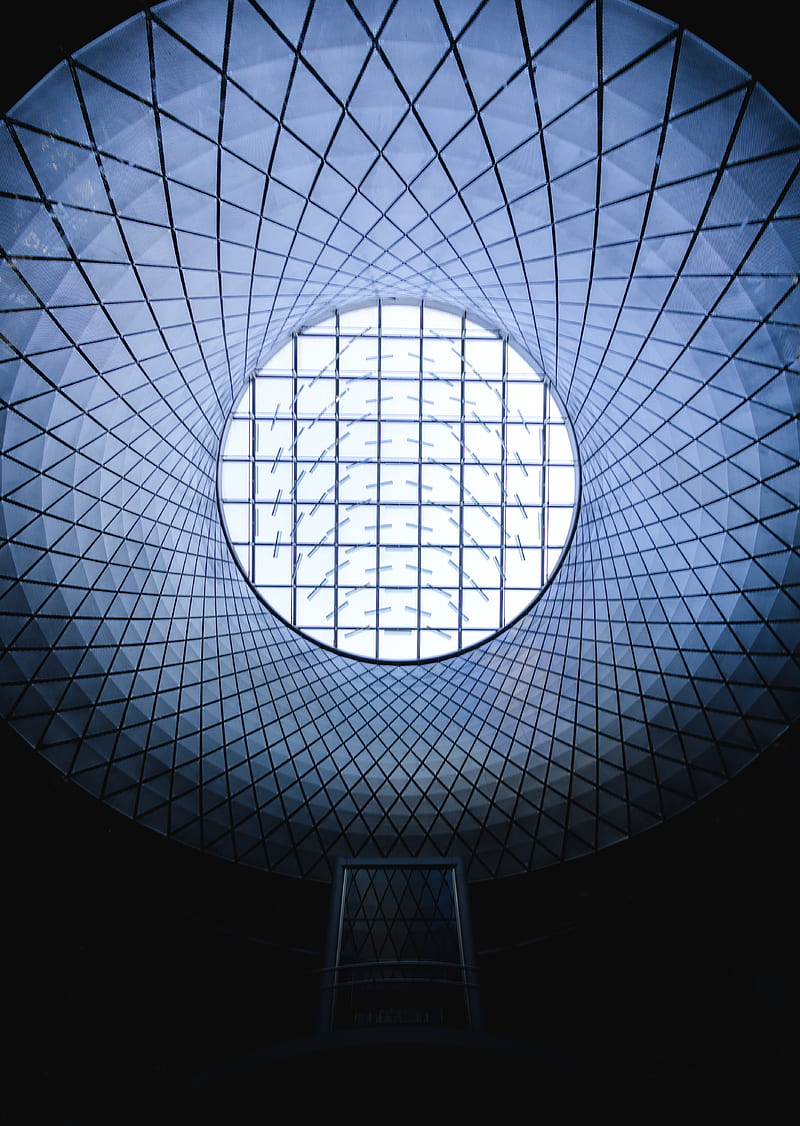 building, architecture, ceiling, glass, round, HD phone wallpaper