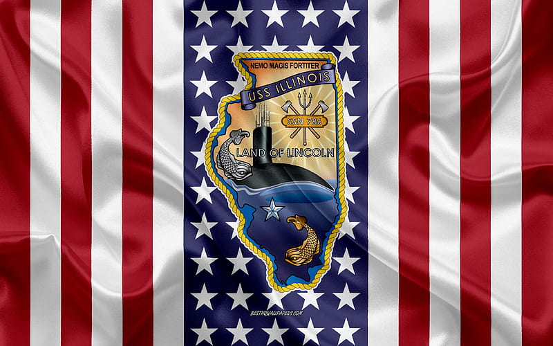 USS Illinois Emblem, SSN-786, American Flag, US Navy, USA, USS Illinois Badge, US warship, Emblem of the USS Illinois, HD wallpaper