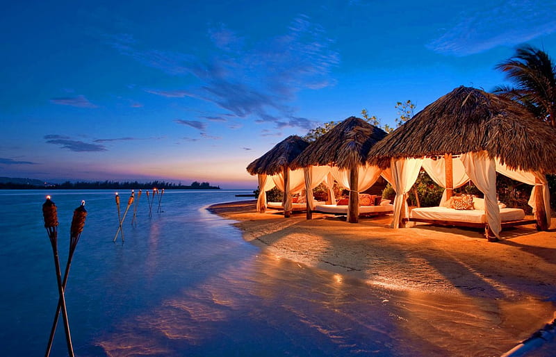 Romantic Place , vacation, beach bed, romantic, romance, ocean, bonito, bed, sea, beach, maldives, graphy, summer, HD wallpaper