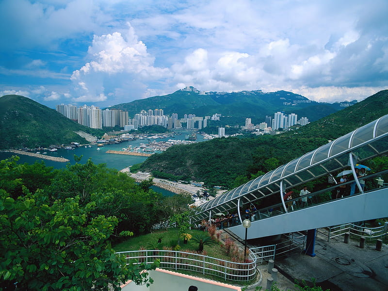 The world longest outdoor escalator-Hong Kong landscape, HD wallpaper