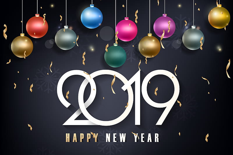 happy new year 2019, balloons, desenho, HD wallpaper